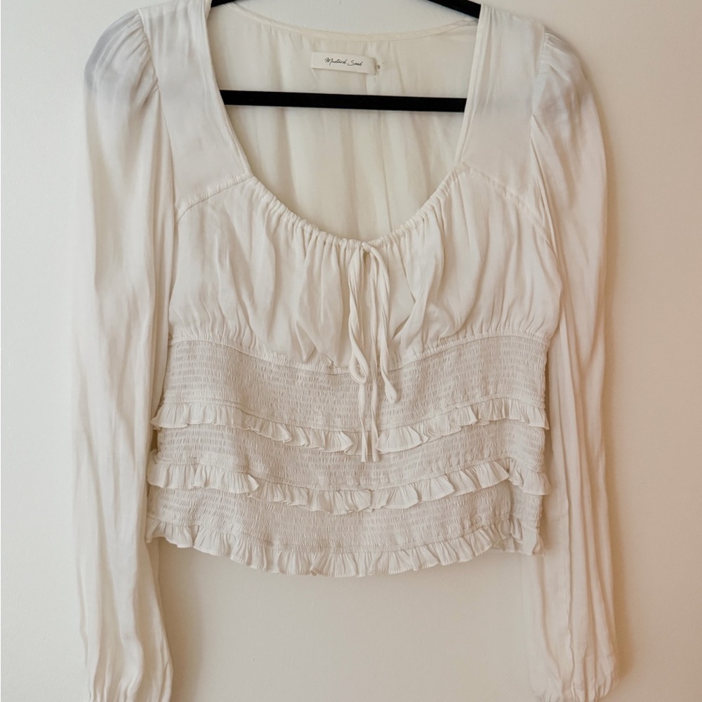Elegant White Ruffled Women's Blouse